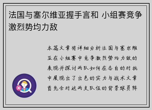 法国与塞尔维亚握手言和 小组赛竞争激烈势均力敌